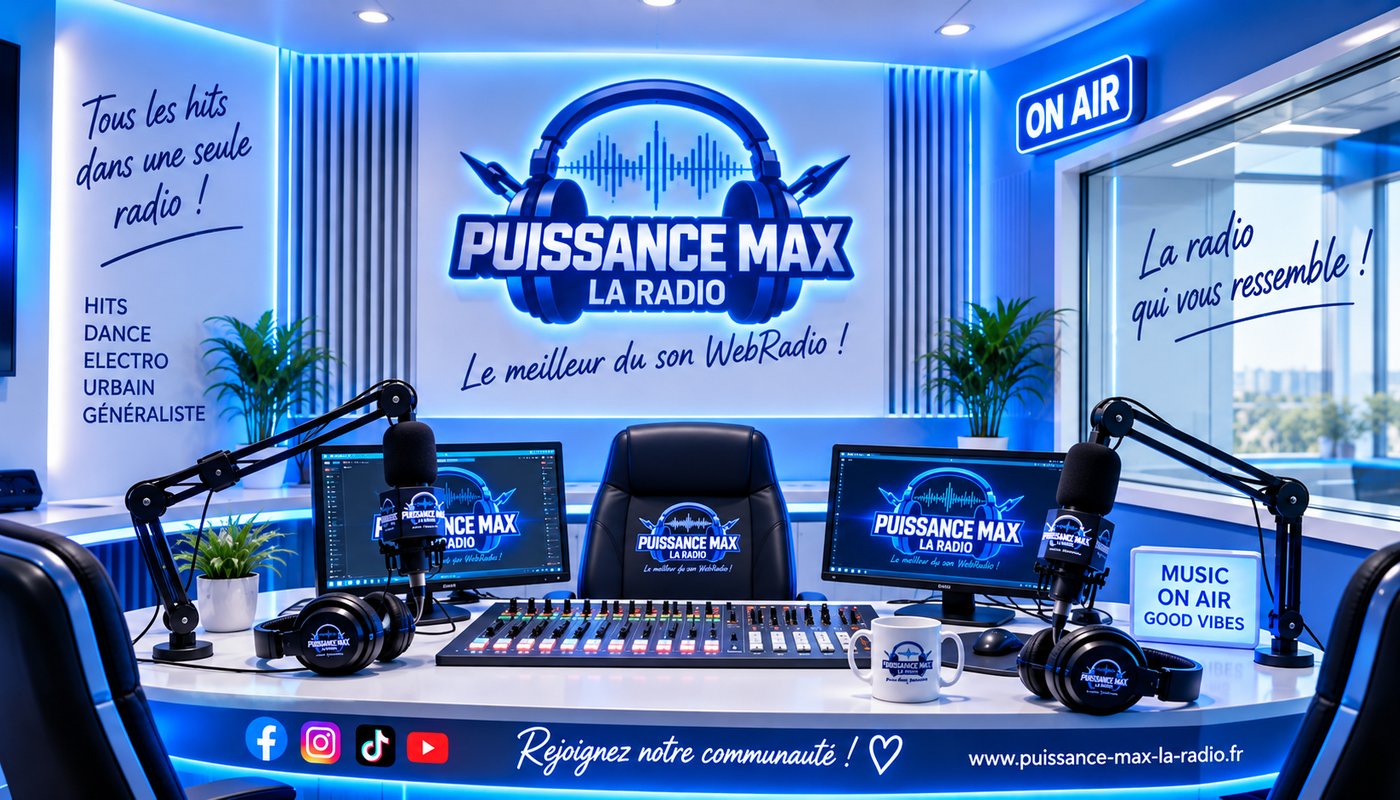 Studio radio avec console de mixage et microphones